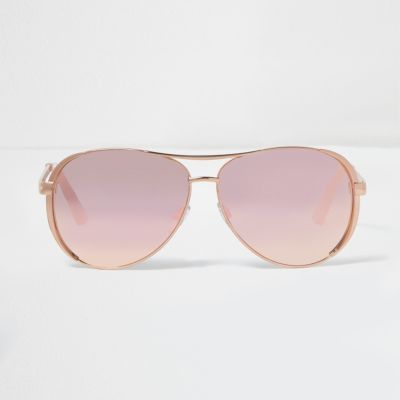 Gold tone pink mirror lens sunglasses